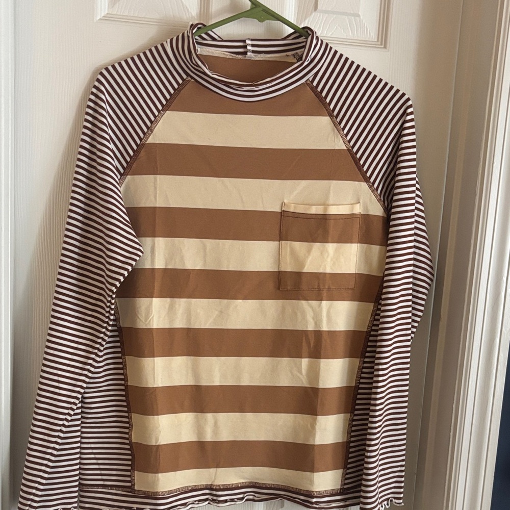 Striped Brown and Cream Long Sleeve Top